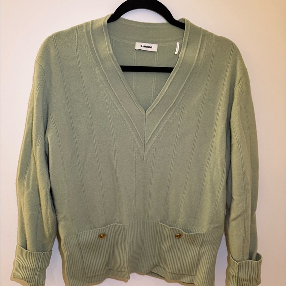 SANDRO Eden V-neck wool-cashmere blend jumper Size 4 - Picture 3 of 11